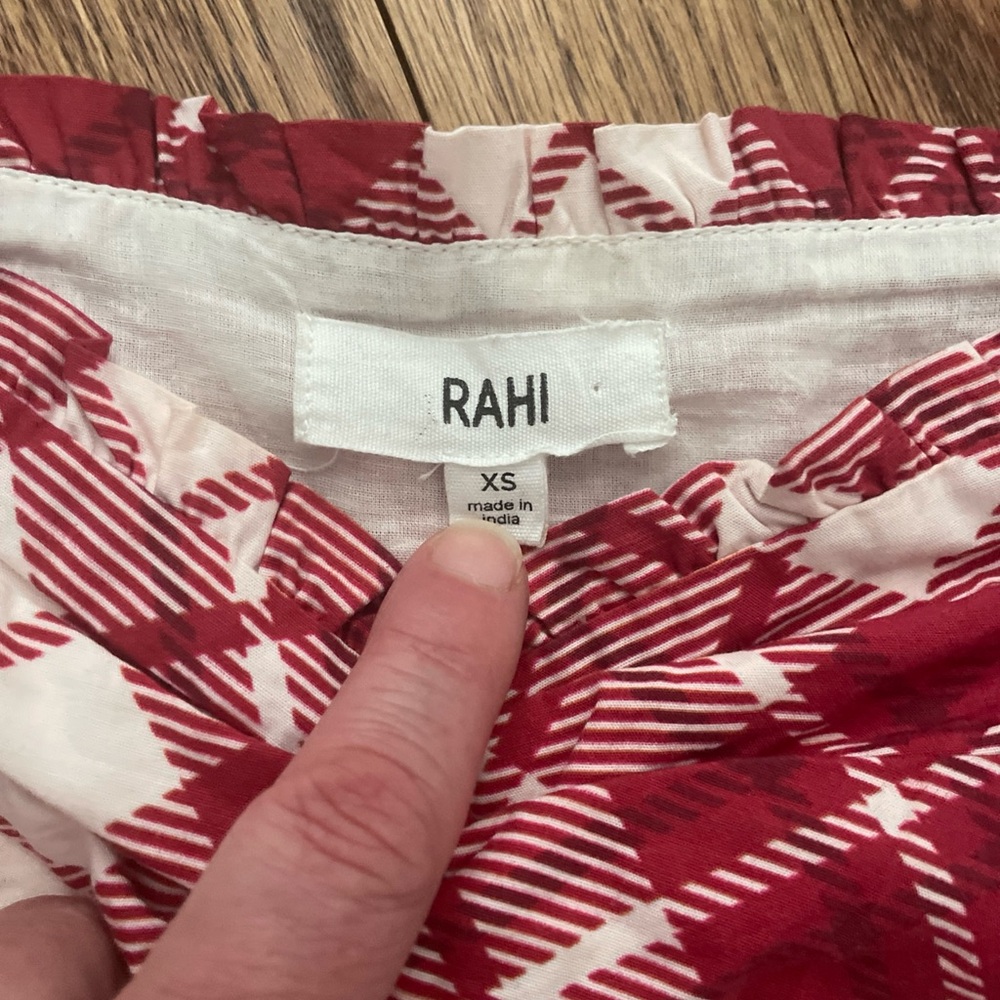 RAHI Red and White Plaid Peplum Blossom Top/Blouse Anthropologie 100% Cotton XS - Picture 3 of 6